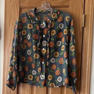 VINTAGE HAND-MADE Floral Scalloped Button-Down